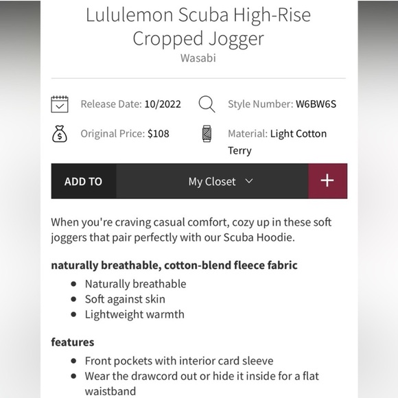 Lululemon Scuba High-Rise Cropped Jogger Wasabi Size 2 - Picture 13 of 14